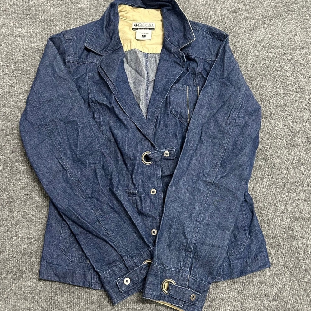Columbia Jacket Womens Size S Blue Cotton Denim Blazer Snap Utility Grommet